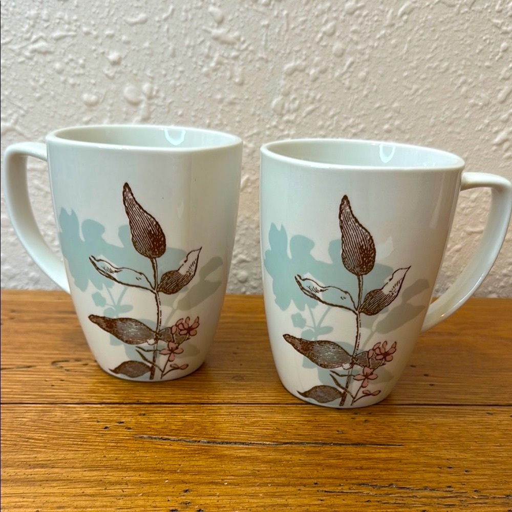 Corelle Coordinates Twilight Grove White and Brown Mugs Set of Two